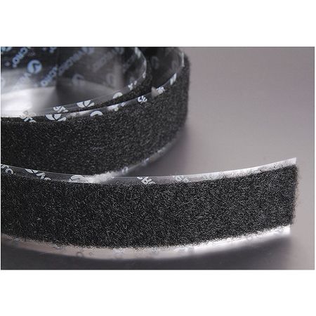 VELCRO BRAND Reclosable Fastener, Rubber Adhesive, 75 ft, 1-1/2 in Wd, Black 186650
