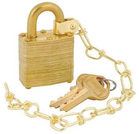 Master Lock Padlocks, Keyed Alike, Standard Shackle, Rectangular Steel Body, Brass Shackle, 5 PK 6004NKAS5SBCUSS1KEY2KS