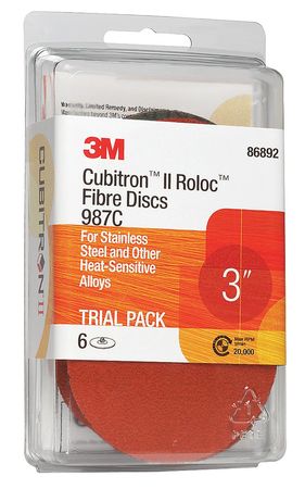 3M CUBITRON Fiber Disc Trial Pack, 3 in, 36, 60, 80 Grit 60440296907