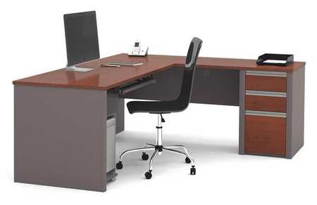 Bestar L Shaped Desk, 82.9" D, 71.1" W, 30.4" H, Bordeaux/Slate, Melamine 93880-39