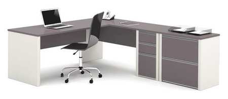 Bestar L Shaped Desk, 71-1/8" D, 82-3/4" W, 30-3/8" H, Slate/Sandstone, Melamine 93883-59