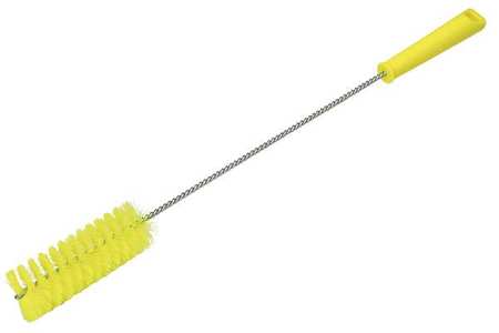 Vikan 1-5/8" W Tube and Valve Brush, Stiff, 13 3/4 in L Handle, 5 in L Brush, Yellow 53786