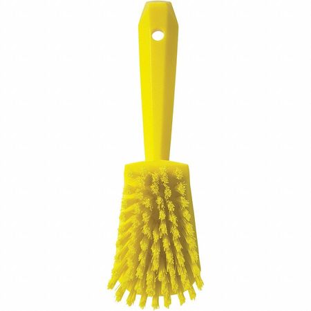 Vikan 3 in W Scrub Brush, Stiff, 5 57/64 in L Handle, 4 1/2 in L Brush, Yellow, Plastic, 10 in L Overall 41926