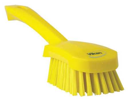 Vikan 3 in W Scrub Brush, Stiff, 5 57/64 in L Handle, 4 1/2 in L Brush, Yellow, Plastic, 10 in L Overall 41926