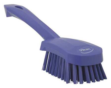 Vikan 3 in W Scrub Brush, Stiff, 5 57/64 in L Handle, 4 1/2 in L Brush, Purple, Plastic, 10 in L Overall 41928
