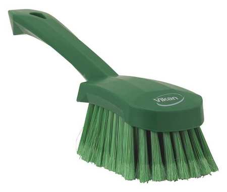 Vikan 3 in W Scrub Brush, Soft, 5 57/64 in L Handle, 4 1/2 in L Brush, Green, Plastic, 10 in L Overall 41942