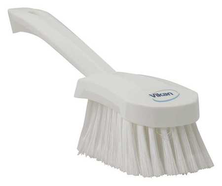 VIKAN 3 in W Scrub Brush, Soft, 5 57/64 in L Handle, 4 1/2 in L Brush, White, Plastic, 10 in L Overall 41945