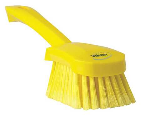 Vikan 3 in W Scrub Brush, Soft, 5 57/64 in L Handle, 4 1/2 in L Brush, Yellow, Plastic, 10 in L Overall 41946