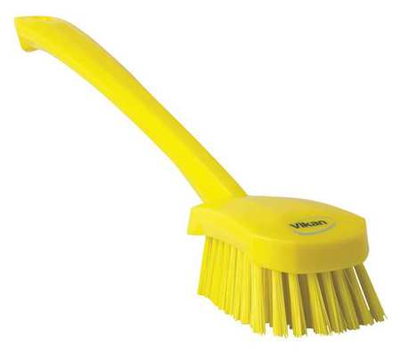 VIKAN 2 3/4 in W Scrub Brush, Stiff, 11 51/64 in L Handle, 4 1/2 in L Brush, Yellow, Plastic 41866
