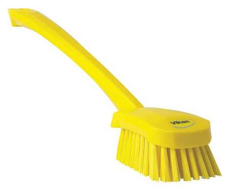 Vikan 2 3/4 in W Scrub Brush, Medium, 11 51/64 in L Handle, 4 1/2 in L Brush, Yellow, Plastic 41826