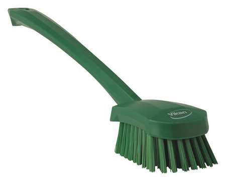 Vikan 2 3/4 in W Scrub Brush, Stiff, 11 51/64 in L Handle, 4 1/2 in L Brush, Green, Plastic 41862