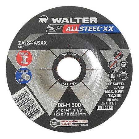 Depressed Center Grinding Wheel, Type 27, 0.25 in Thick, Zirconia Alumina -  WALTER SURFACE TECHNOLOGIES, 08H500