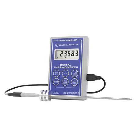 CONTROL CO Digital Data Logging Thermometer with Platinum RTD Stainless Steel Probe Style 6412