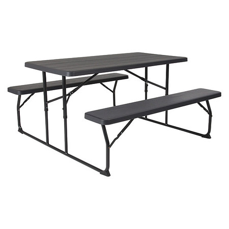 FLASH FURNITURE Insta-Fold Charcoal Wood Grain Folding Picnic Table and Benches - 4.5 Foot Folding Table RB-EBB-1470FD-GG