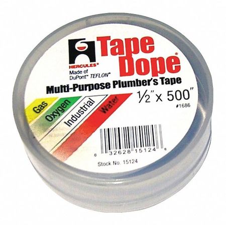 Hercules Pipe Thread Sealant Tape, 1/2in W, 500in L 15124