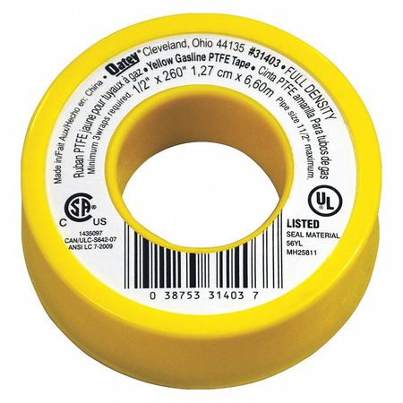 OATEY Pipe Thread Sealant Tape, 1/2in W, 260in L 31403