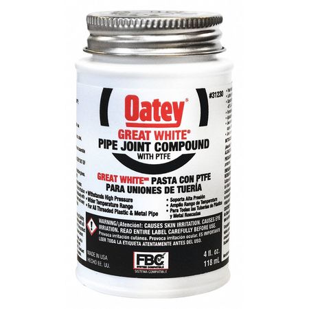 Oatey Pipe Thread Sealant 4 fl oz, Brush-Top Can, Great White Pipe Joint Compound, White, Liquid 31230