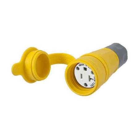 HUBBELL Watertight Straight Blade Connector, 5-20R, 20A, 125VAC, Yellow HBL15W33A