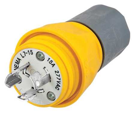 HUBBELL 15A Watertight Locking Plug 2P 3W 277VAC L7-15P YL HBL24W34