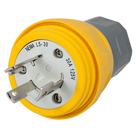 HUBBELL 30A Watertight Locking Plug 2P 3W 125VAC L5-30P YL HBL28W47