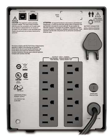 Apc Smart UPS, 1.5kVA, 8 Outlets, Rack/Tower, Out: 120V AC , In:120V AC SMC1500C