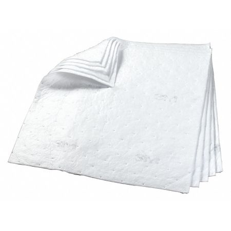 3M Absorbent Pad, 75 gal, 34 in x 38 in, Oil-Based Liquids, White, Polyester, Polypropylene HP-157