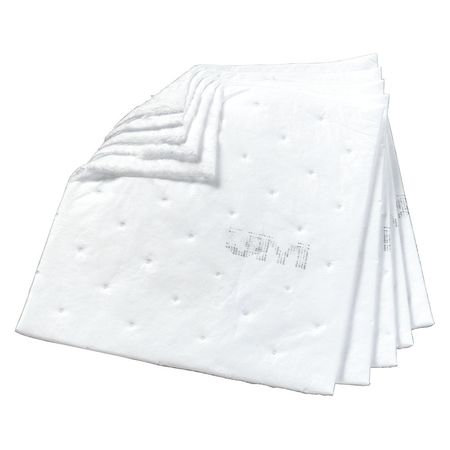 3M Absorbent Pad, 33 gal, 17 in x 19 in, Oil-Based Liquids, White, Polyester, Polypropylene HP-255