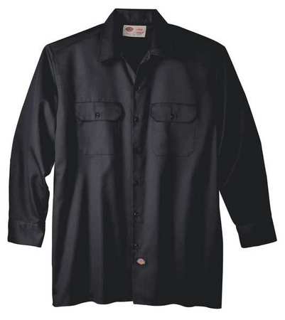 DICKIES Long Sleeve Work Shirt, Twill, Black, 3X 5574BK RG 3XL