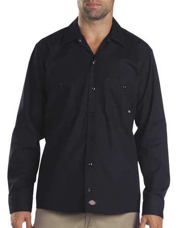 DICKIES Long Slv Indstrl Shirt, Poplin, Black, XL L535BK RG XL