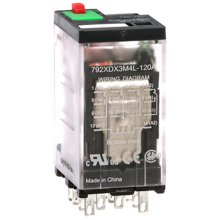 SCHNEIDER ELECTRIC General Purpose Relay, 120V AC Coil Volts, Square, 14 Pin, 4PDT 792XDX3M4L-120A