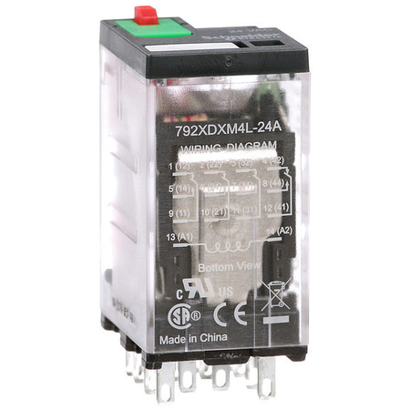 SCHNEIDER ELECTRIC General Purpose Relay, 24V AC Coil Volts, Square, 14 Pin, 4PDT 792XDXM4L-24A
