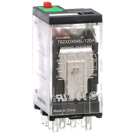 SCHNEIDER ELECTRIC General Purpose Relay, 120V AC Coil Volts, Square, 14 Pin, 4PDT 792XDXM4L-120A