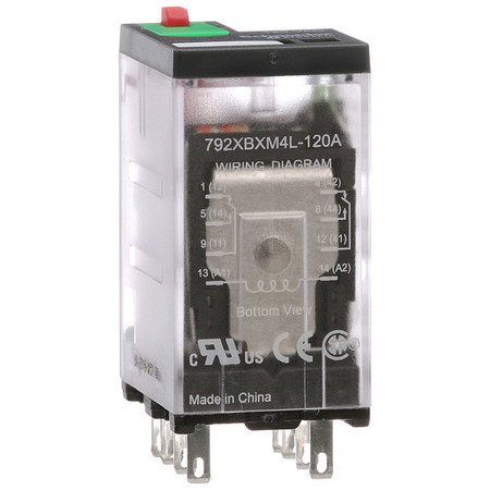 SCHNEIDER ELECTRIC General Purpose Relay, 120V AC Coil Volts, Square, 8 Pin, DPDT 792XBXM4L-120A