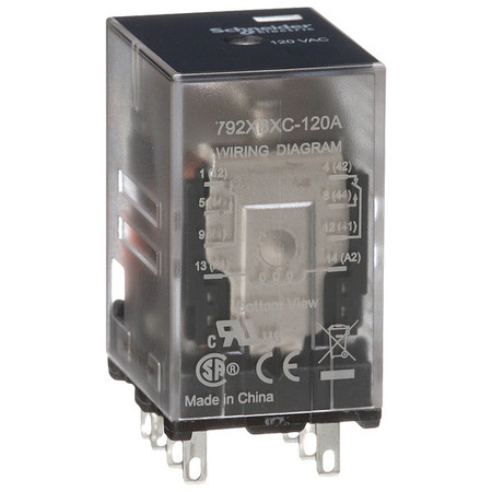 SCHNEIDER ELECTRIC General Purpose Relay, 120V AC Coil Volts, Square, 8 Pin, DPDT 792XBXC-120A