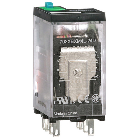 SCHNEIDER ELECTRIC General Purpose Relay, 24V DC Coil Volts, Square, 8 Pin, DPDT 792XBXM4L-24D
