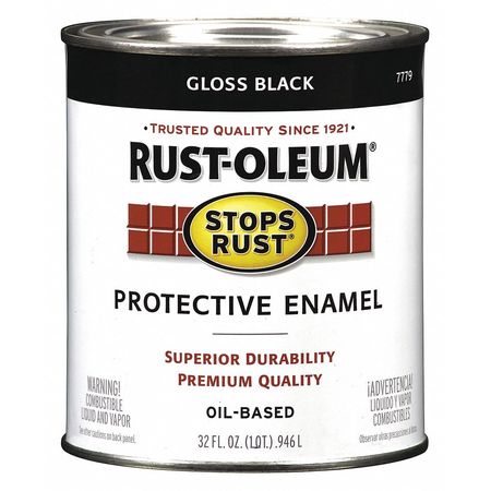 Rust-Oleum Interior/Exterior Paint, Gloss, Oil Base, Black, 1 qt 7779502