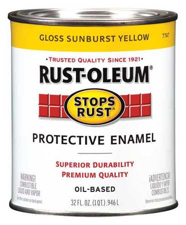 Rust-Oleum Interior/Exterior Paint, Gloss, Oil Base, Sunburst Yellow, 1 qt 7747502