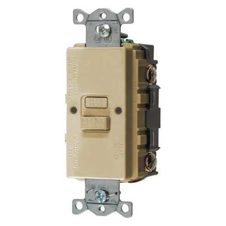 HUBBELL GFCI Receptacle, 20A, 125VAC, 5-20R, Ivory GFBFST20I