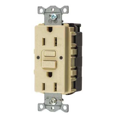 HUBBELL GFCI Receptacle, 15A, 125VAC, 5-15R, Ivory SNAPGFTW15I