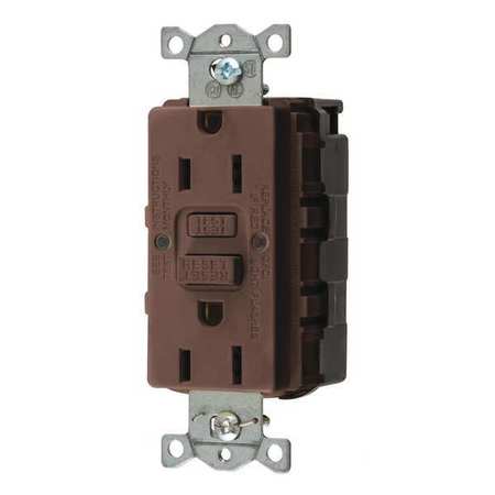 HUBBELL GFCI Receptacle, 15A, 125VAC, 5-15R, Brown GFRST15SNAP