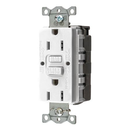 HUBBELL GFCI Receptacle, 15A, 125VAC, 5-15R, White GFRST15SNAPW
