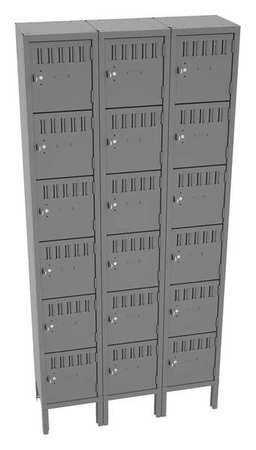 TENNSCO Box Locker, 36 in W, 12 in D, 78 in H, (3) Wide, Gray BS6-121212-3MG