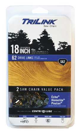 Trilink Replacement Saw Chain, 18inL, 62 Links, PK2 CL15062X2TL2