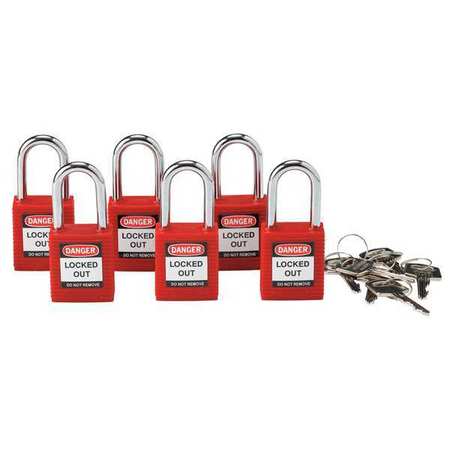 BRADY Lockout Padlock, KA, Red, 1-3/4"H, PK6 105890