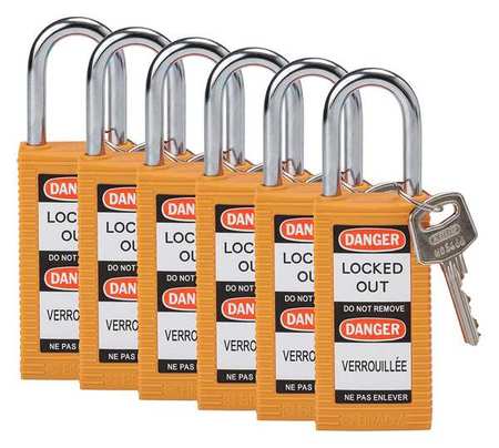 BRADY Lockout Padlock, KA, Orange, 3"H, PK6 123427