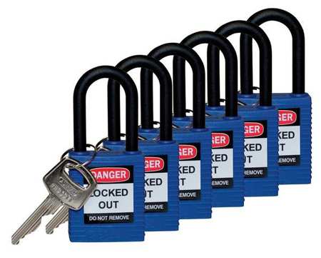 BRADY Lockout Padlock, KD, Blue, 1-3/4"H, PK6, Number of Pins: 6 123352