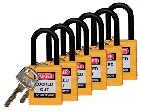 BRADY Lockout Padlock, KA, Yellow, 1-3/4"H, PK6 123345