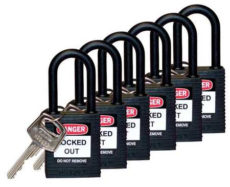 BRADY Lockout Padlock, KA, Black, 1-3/4"H, PK6 123347