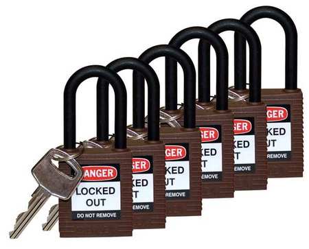 BRADY Lockout Padlock, KA, Brown, 1-3/4"H, PK6 123348