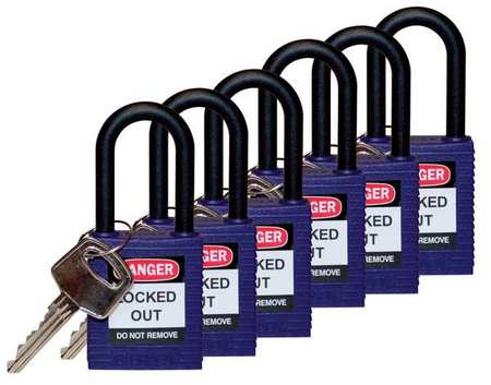 BRADY Lockout Padlock, KA, Purple, 1-3/4"H, PK6 123349